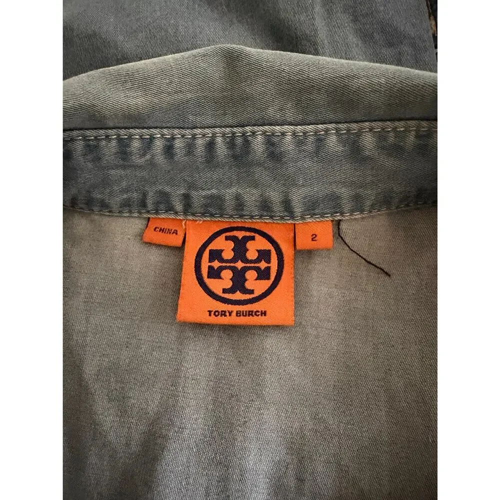 Tory Burch Brigette Belted Tie Denim Shirt Dress Light Wash Size 2
